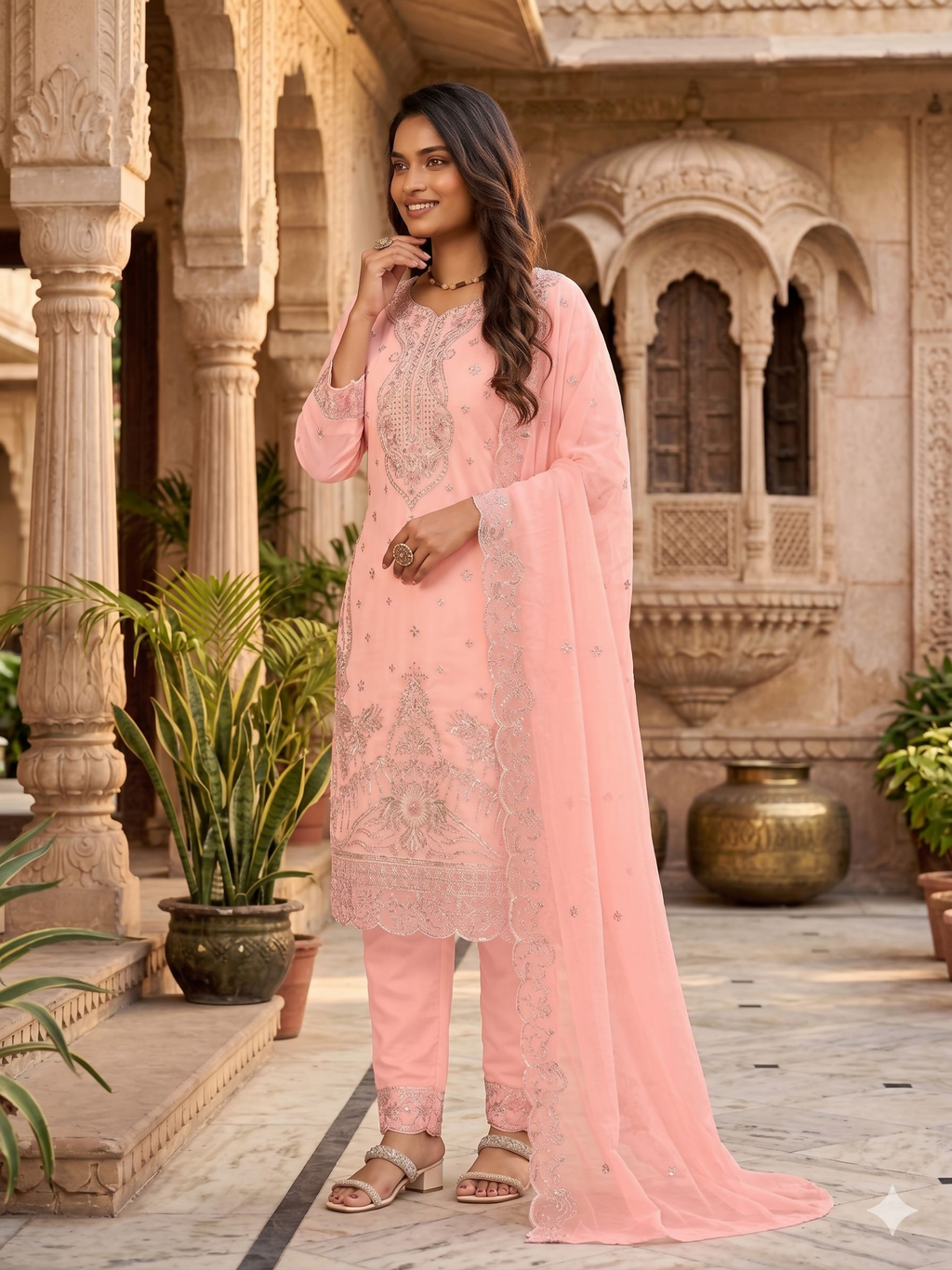 Teeya Creation Womens New Trendy Silk With Heavy Embroiedery With Sequence Work Pink Kurta Set