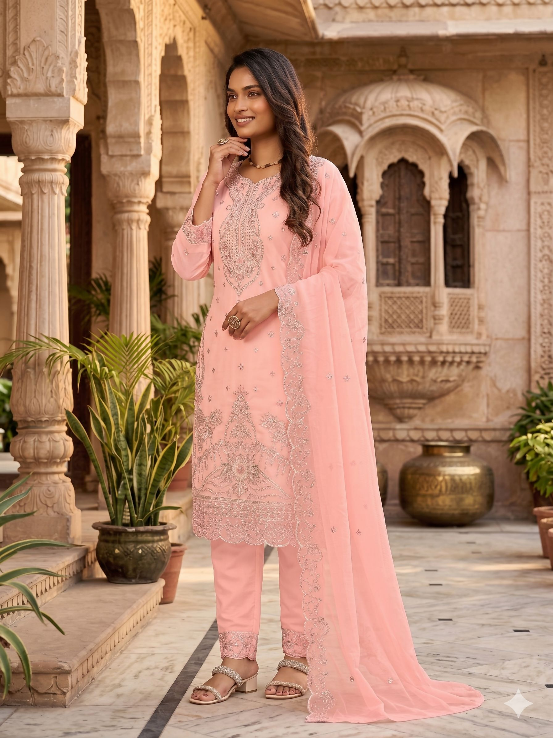 Teeya Creation Womens New Trendy Silk With Heavy Embroiedery With Sequence Work Pink Kurta Set