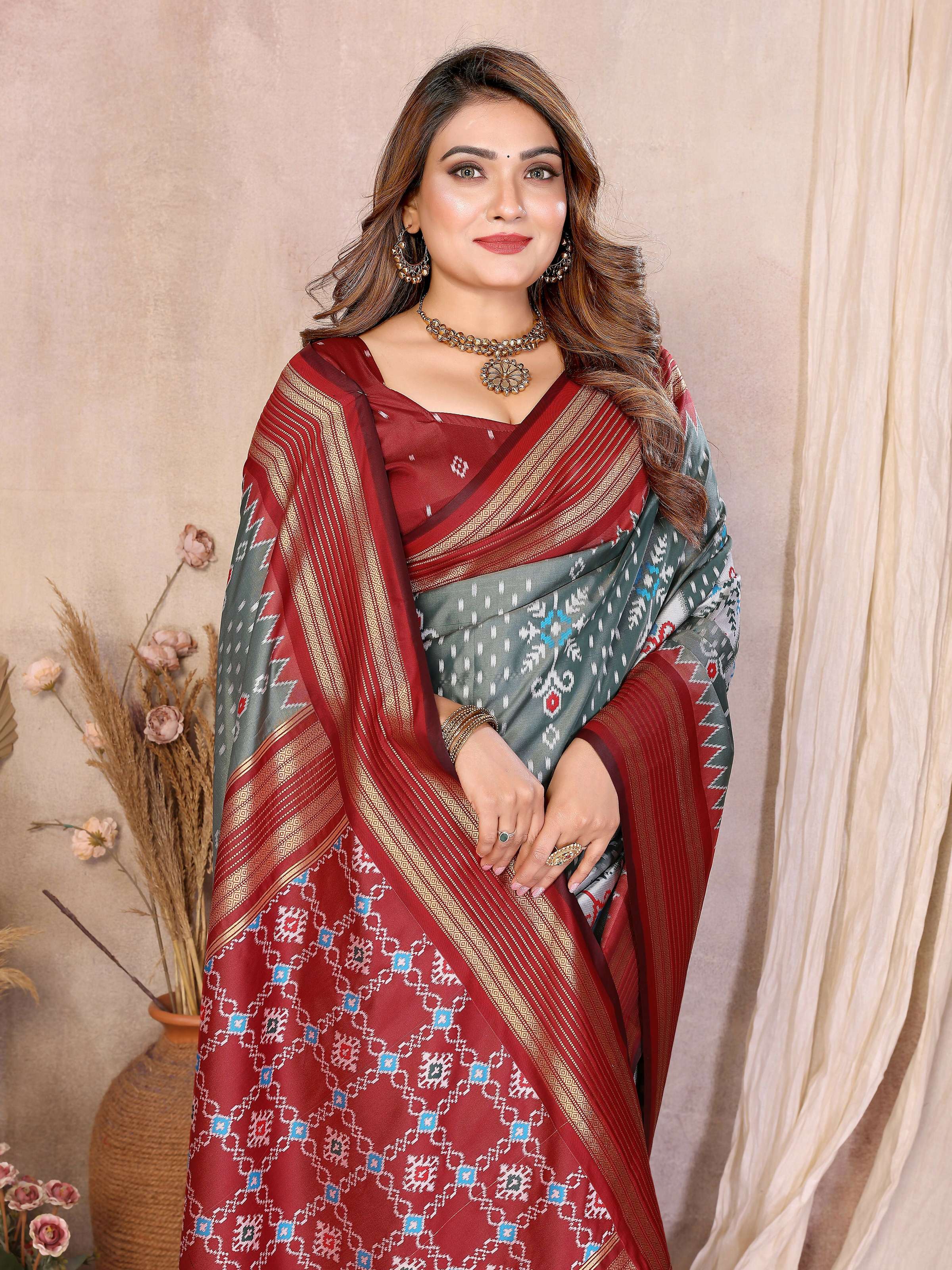 Aastha Fashion Grey Soft Silk Weaving Saree