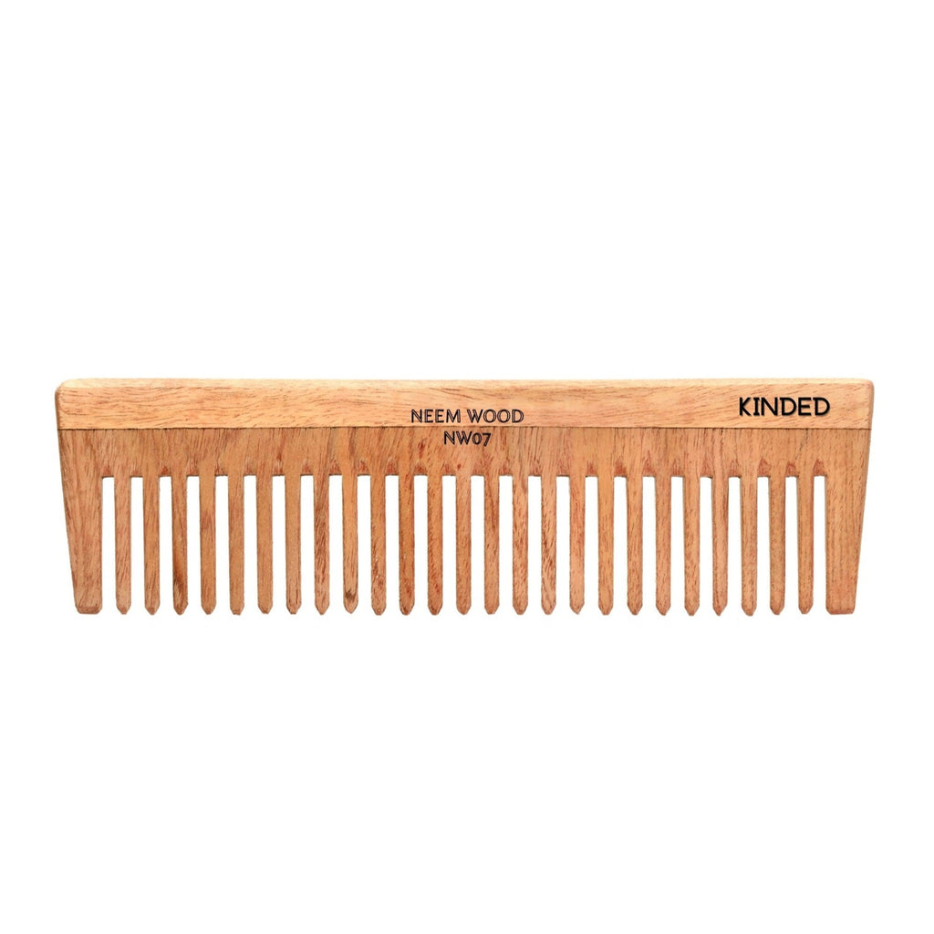 KINDED Handmade Oil Treated Wooden Hair Comb - Neem Wood NW07, Wide Tooth