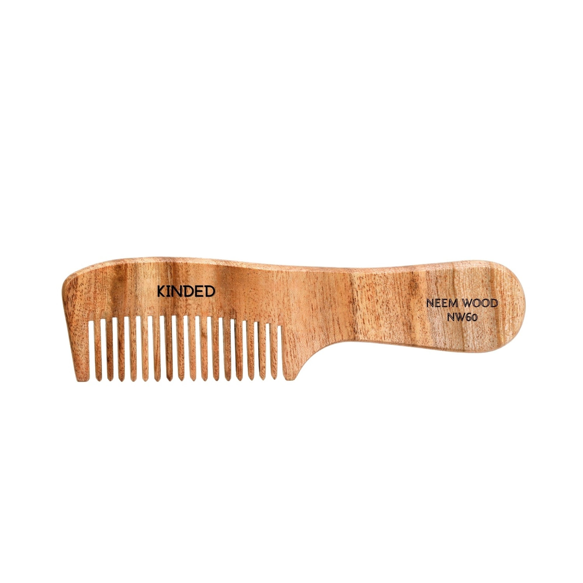 KINDED Handmade Oil Treated Wooden Hair Comb - Neem Wood NW60, Regular Tooth Comb with Handle