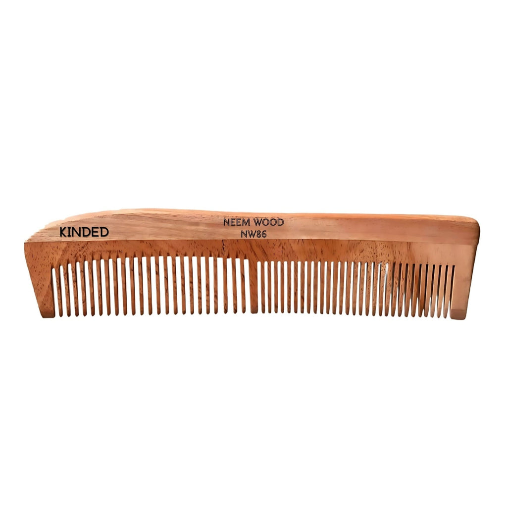 KINDED Handmade Oil Treated Wooden Hair Comb - Neem Wood NW86, Dual Tooth