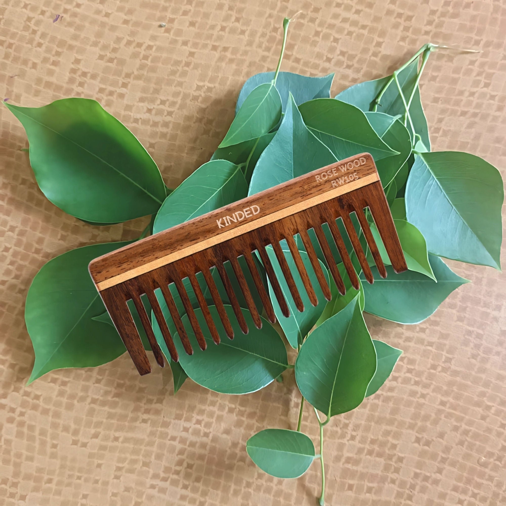 KINDED Handmade Oil Treated Wooden Hair Comb - Sheesham Rose Wood RW105, Wide Tooth