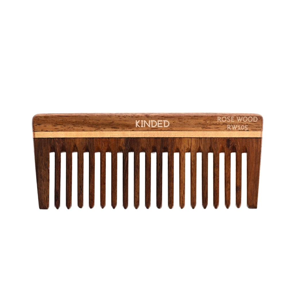 KINDED Handmade Oil Treated Wooden Hair Comb - Sheesham Rose Wood RW105, Wide Tooth