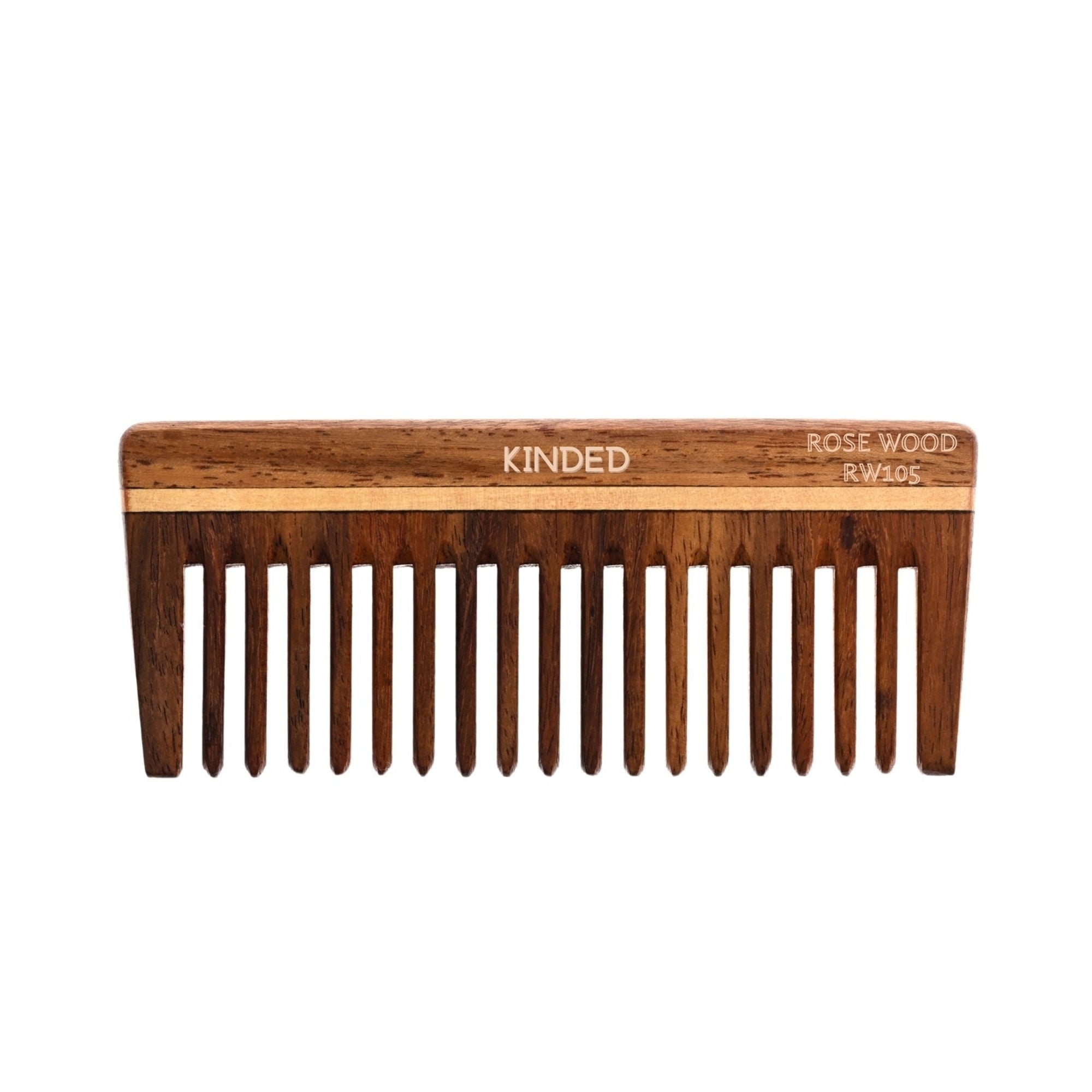 KINDED Handmade Oil Treated Wooden Hair Comb - Sheesham Rose Wood RW105, Wide Tooth