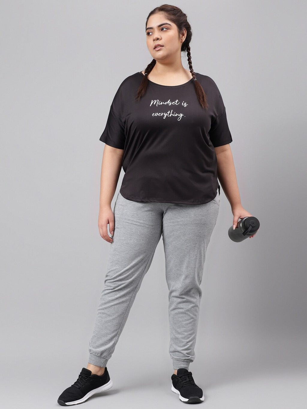 MKH Plus Size Typography Printed Dri-FIT Relaxed Fit Drop-Shoulder Sleeves Gym T-shirt