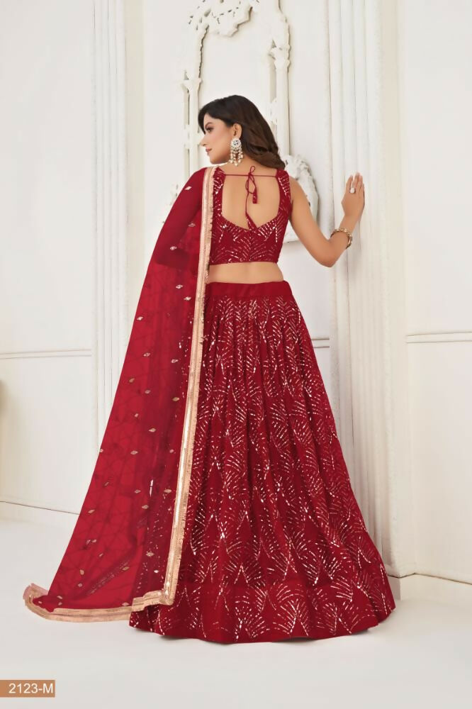 Aastha Fashion Maroon Butterfly Net Tone To Tone Thread Work, Sequence Work And Original Mirror Work Embroidery Wedding Wear Lehenga Choli