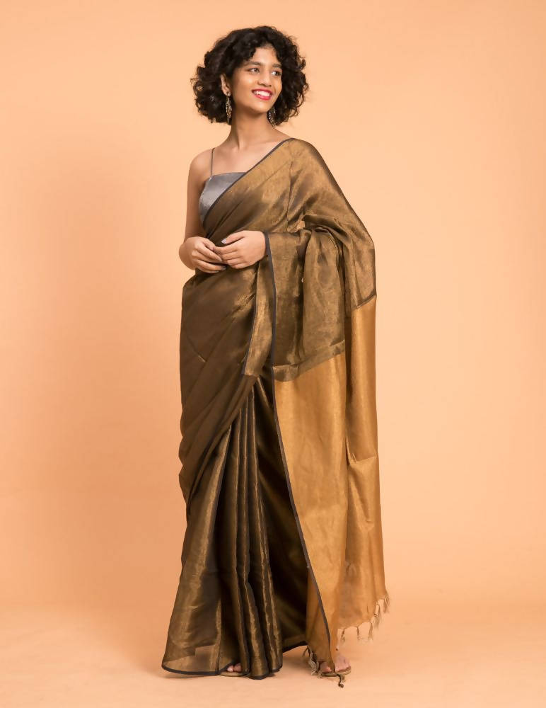 Suta Black Gold Woven Design Zari Pure Linen Saree
