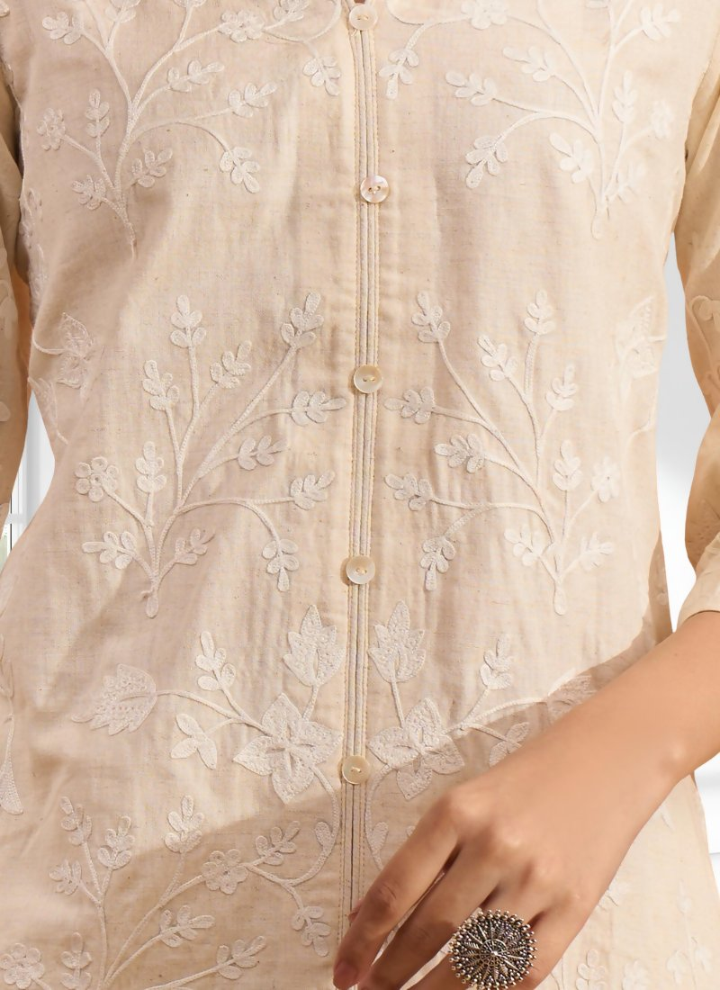 Joban Fashion Cream Linen Embroidered Readymade Cord Set