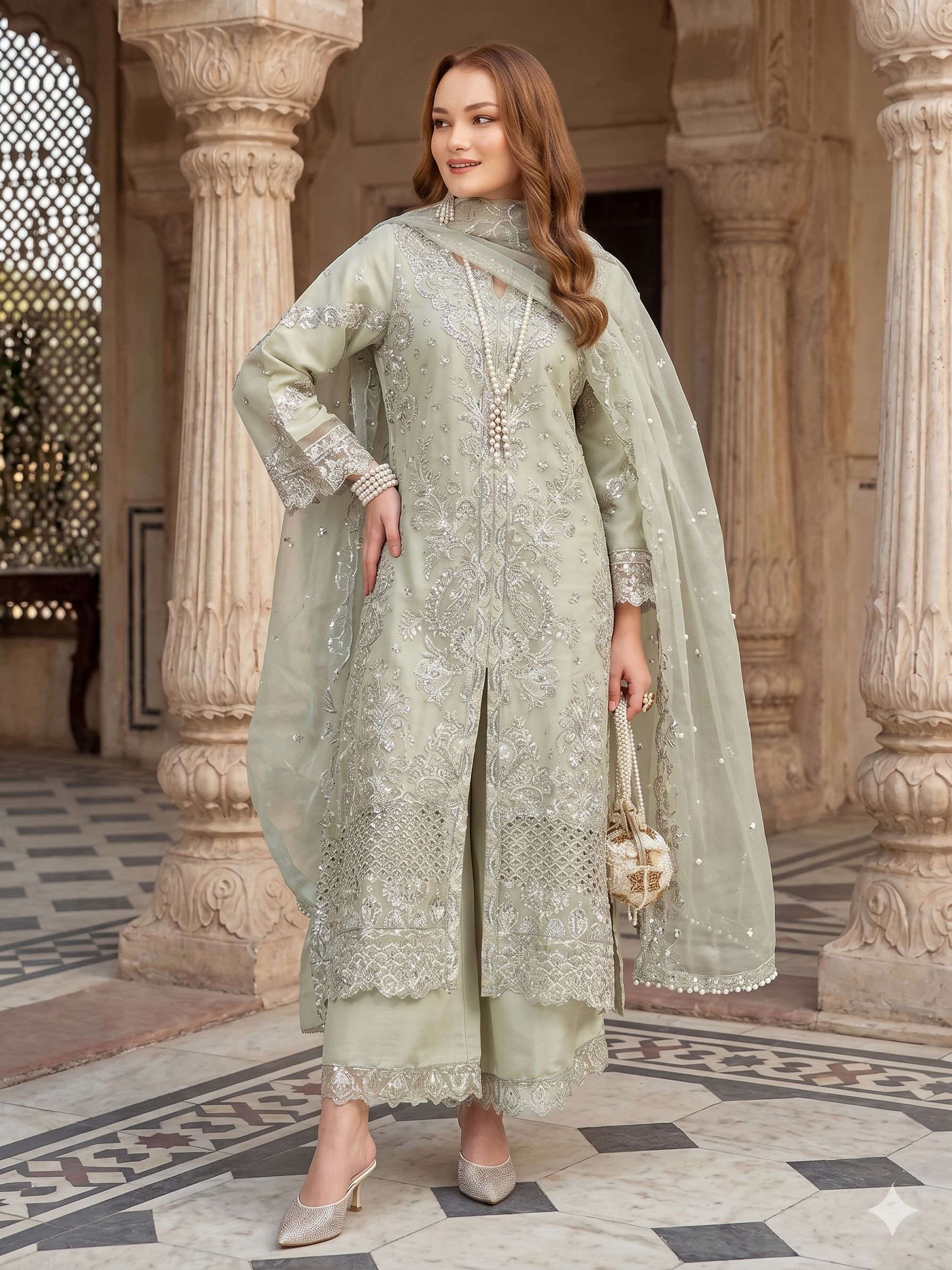 Teeya Creation Womens New Net With Heavy Embroiedery With Sequence Work Green Kurta Set