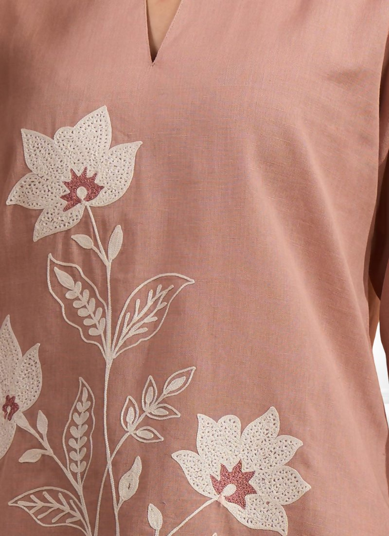 Joban Fashion Pink Cotton, Linen Embroidered Readymade Cord Set