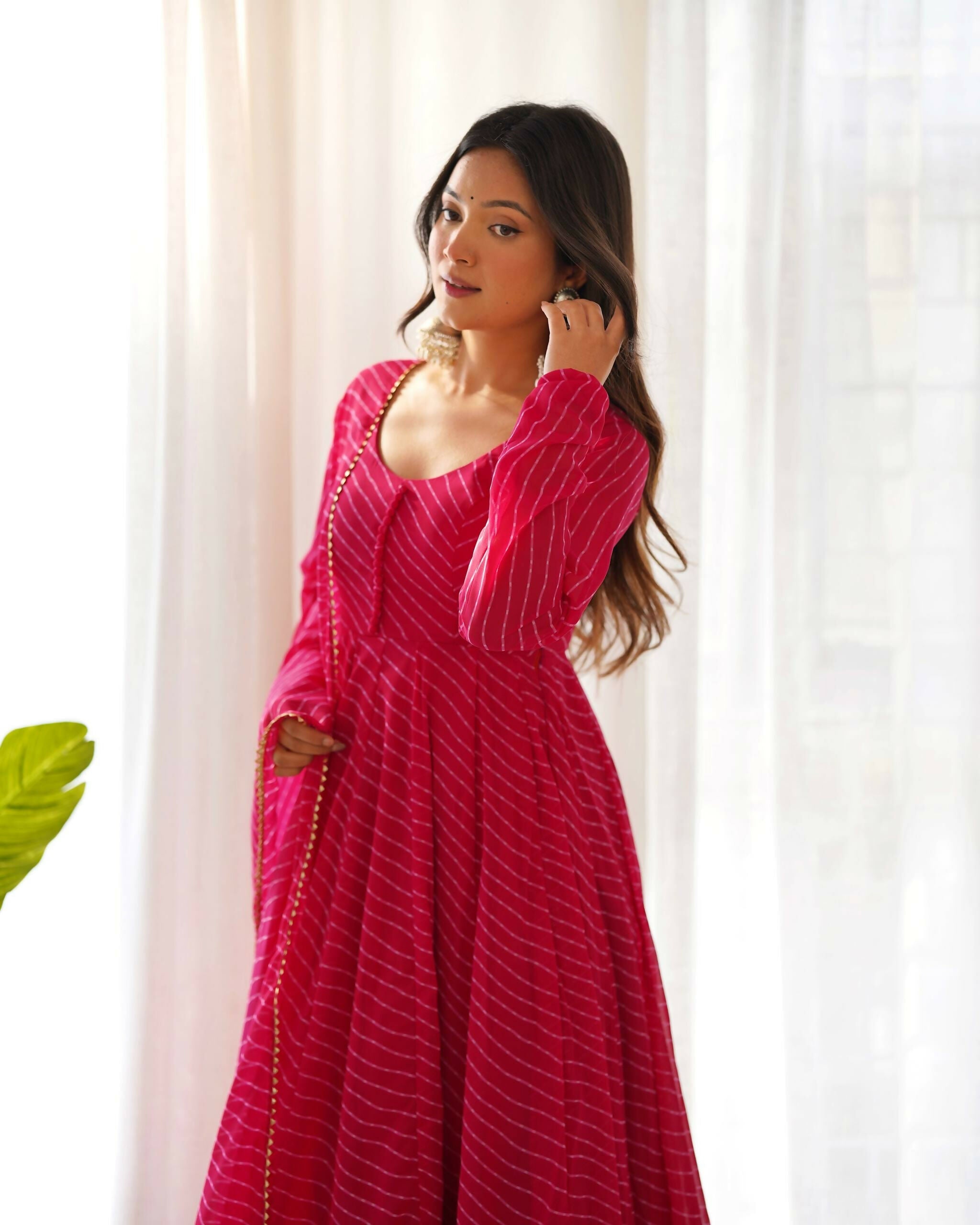 Lehenga Mart Designer Anarkali Suit With Kurta, Pant, Dupatta For Women-Rani Pink