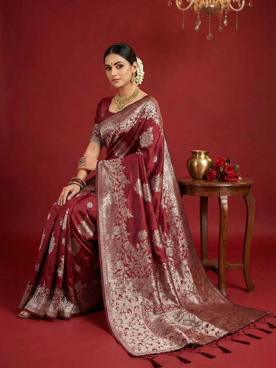 Shree Shyam Fashion Maroon Silk Blend Saree