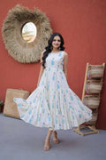 Teeya Creation Womens New Trendy Summer War Printed Cotton Gown Set-Blue