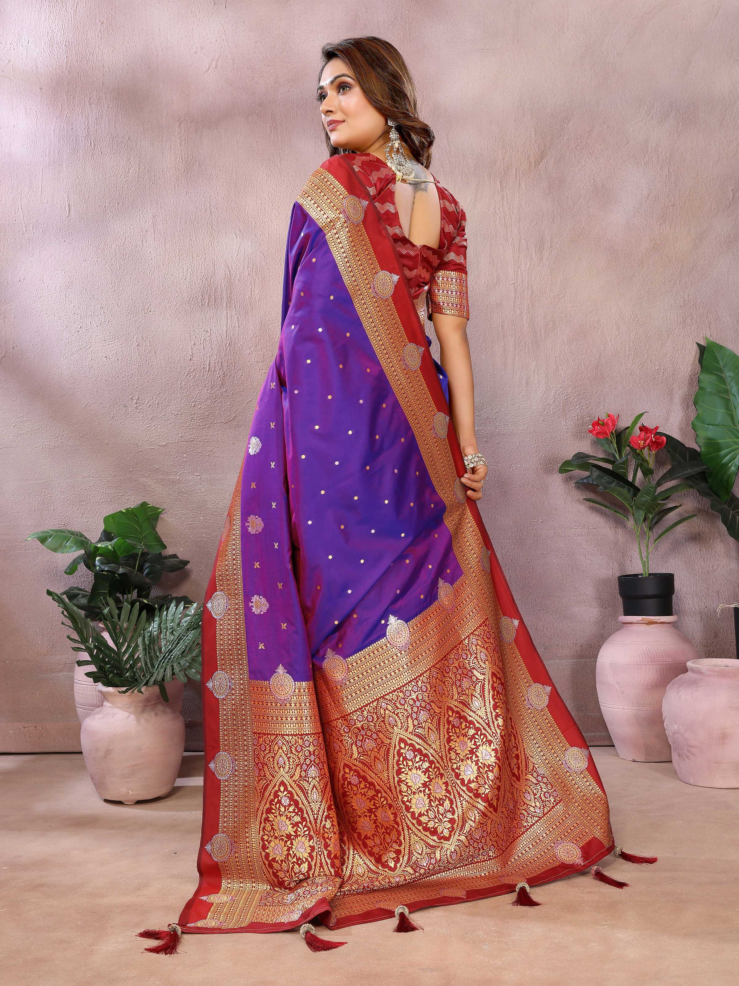 Aastha Fashion Violet Silk Sarees Weaving Saree