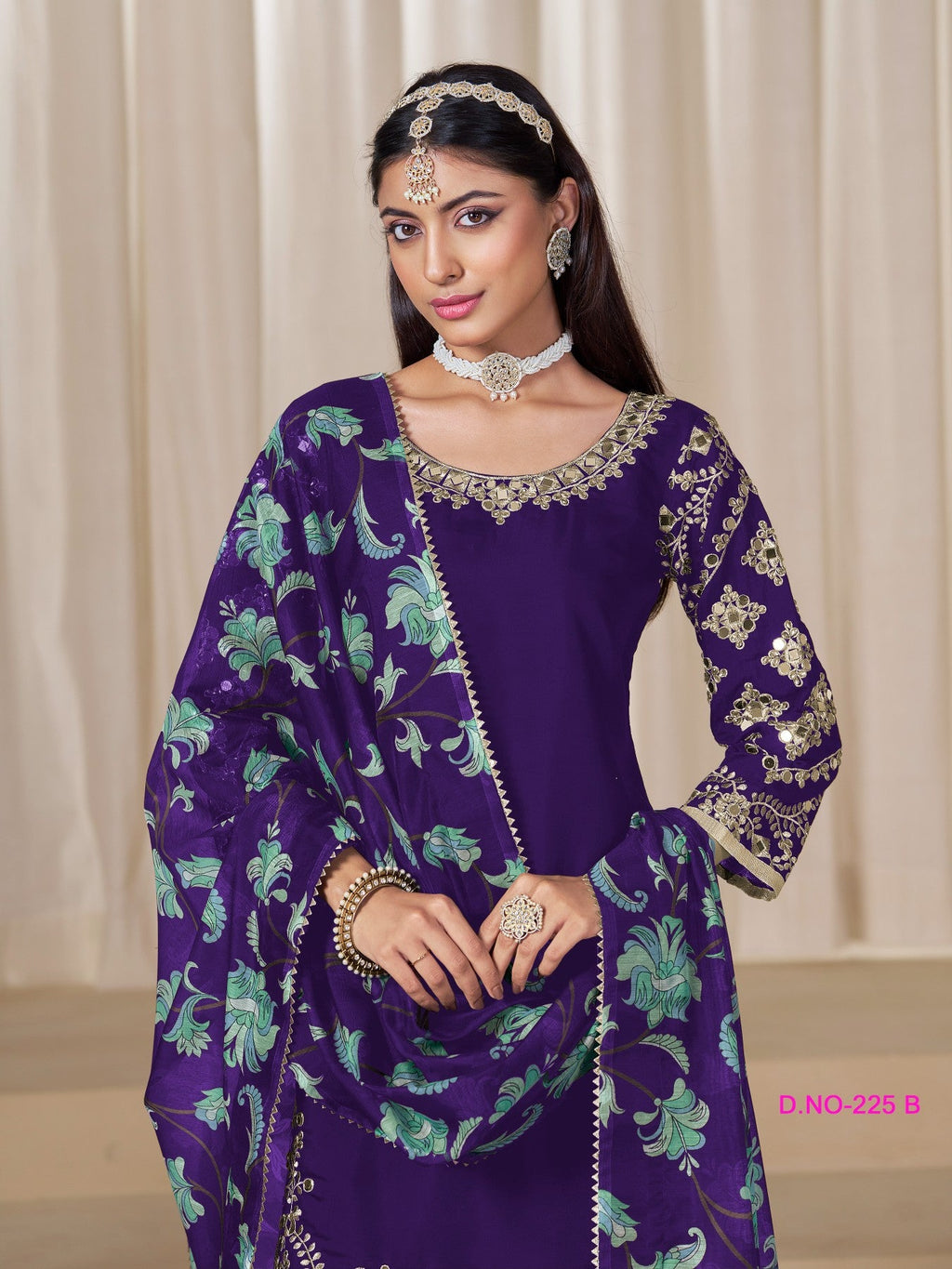 Anaita Purple Premium Embroidered Roman Silk Salwar Suit