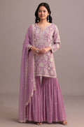 Anaita Pink Embroidered Faux Georgette Sharara Suit