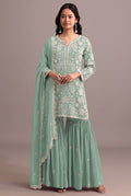 Anaita Green Embroidered Faux Georgette Sharara Suit