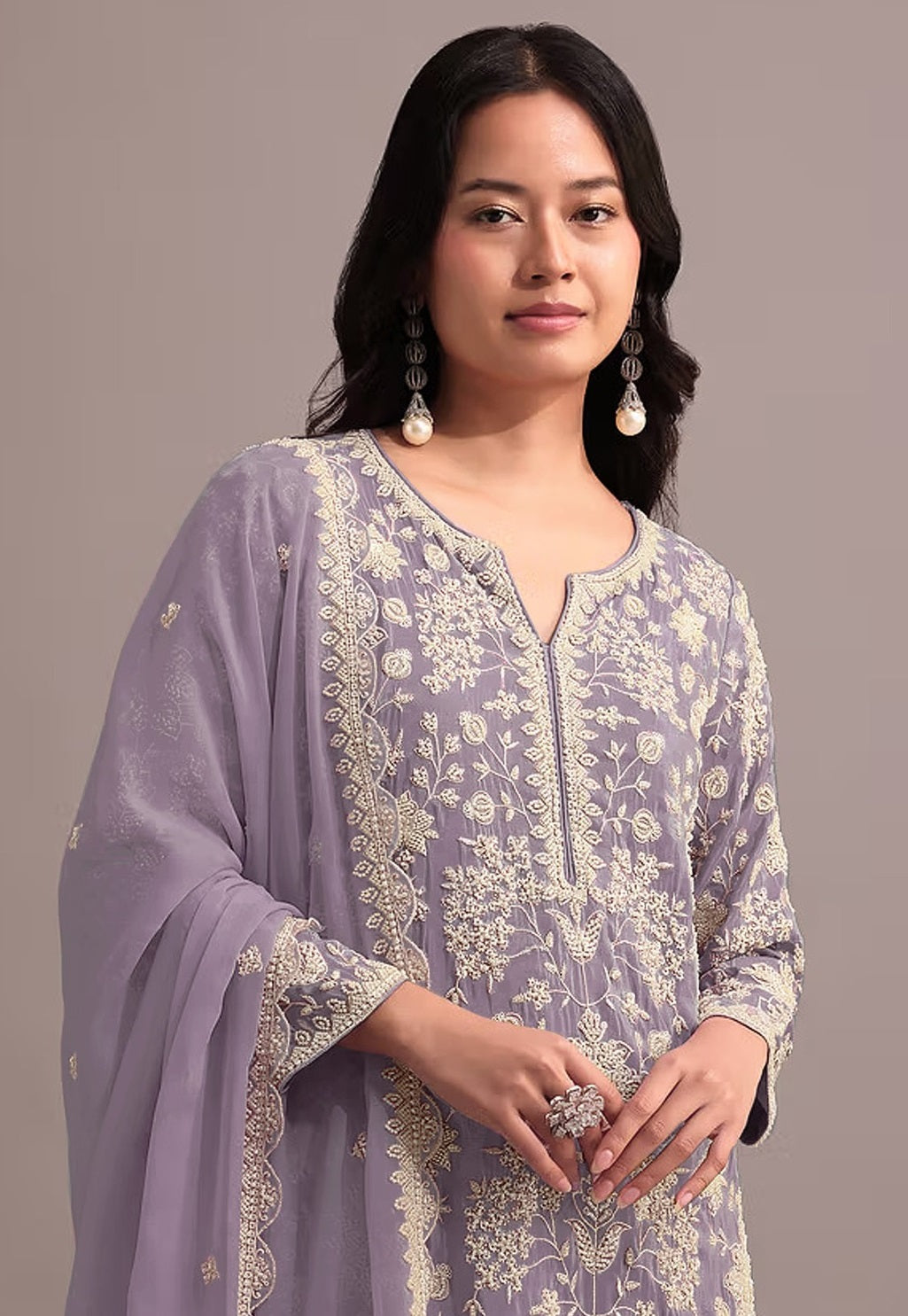 Anaita Purple Embroidered Faux Georgette Sharara Suit