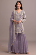 Anaita Purple Embroidered Faux Georgette Sharara Suit