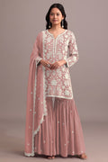 Anaita Peach Embroidered Faux Georgette Sharara Suit