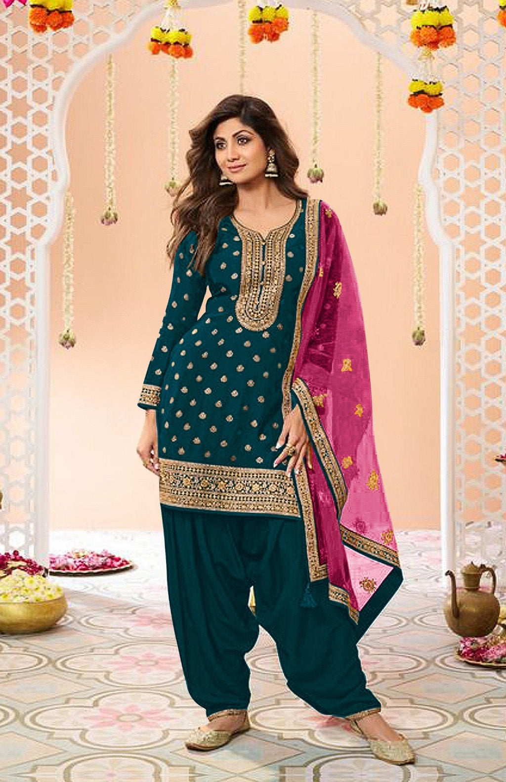 Anaita Navy Blue Embroidered Viscose Patiala Salwar Suit