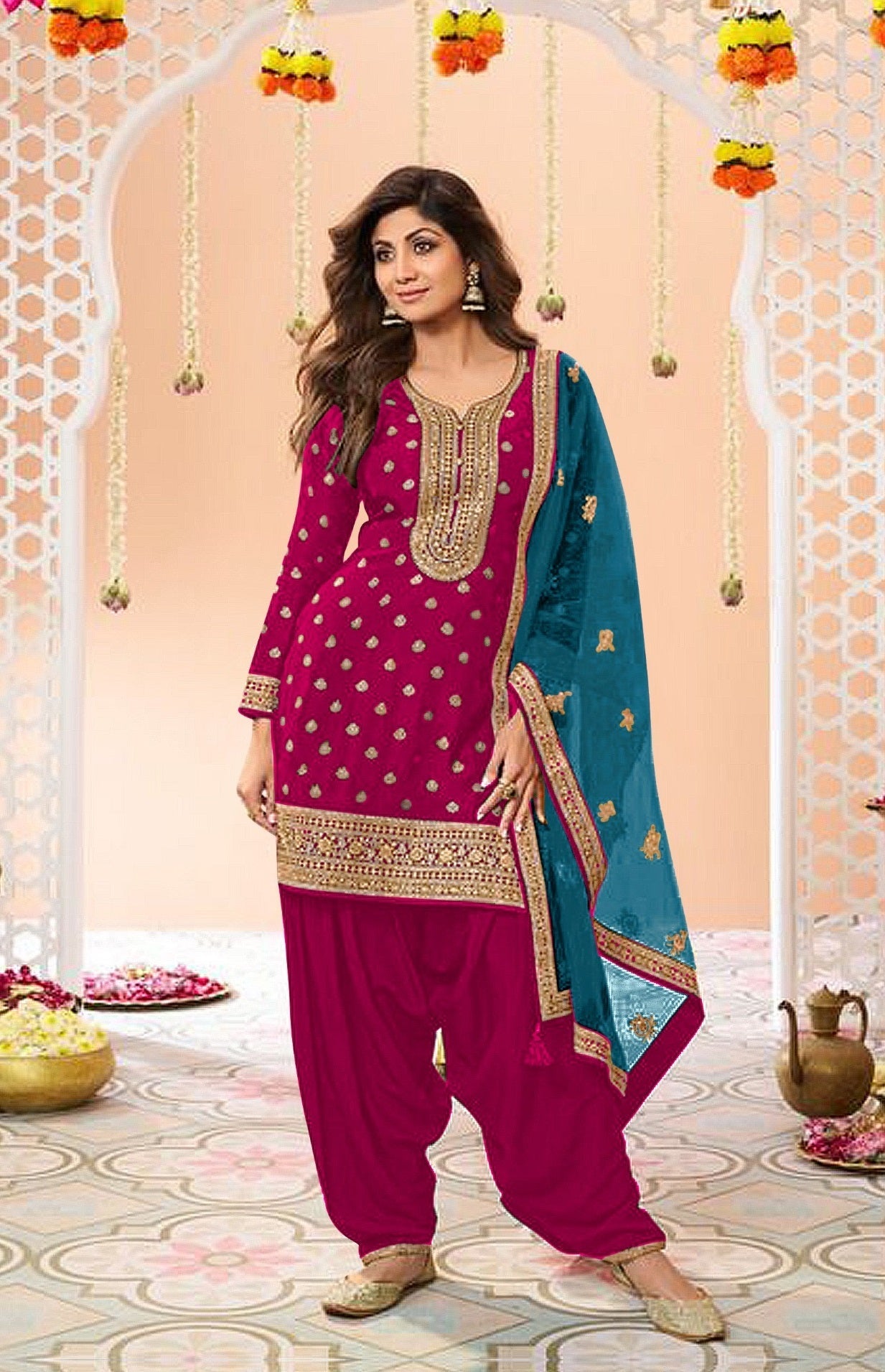 Anaita Pink Embroidered Viscose Patiala Salwar Suit