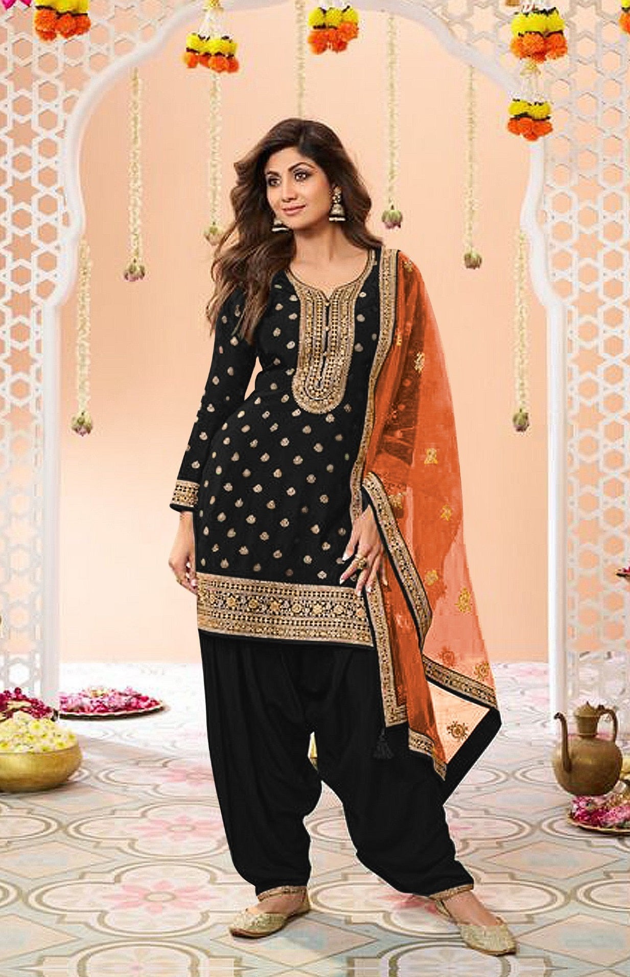 Anaita Black Embroidered Viscose Patiala Salwar Suit