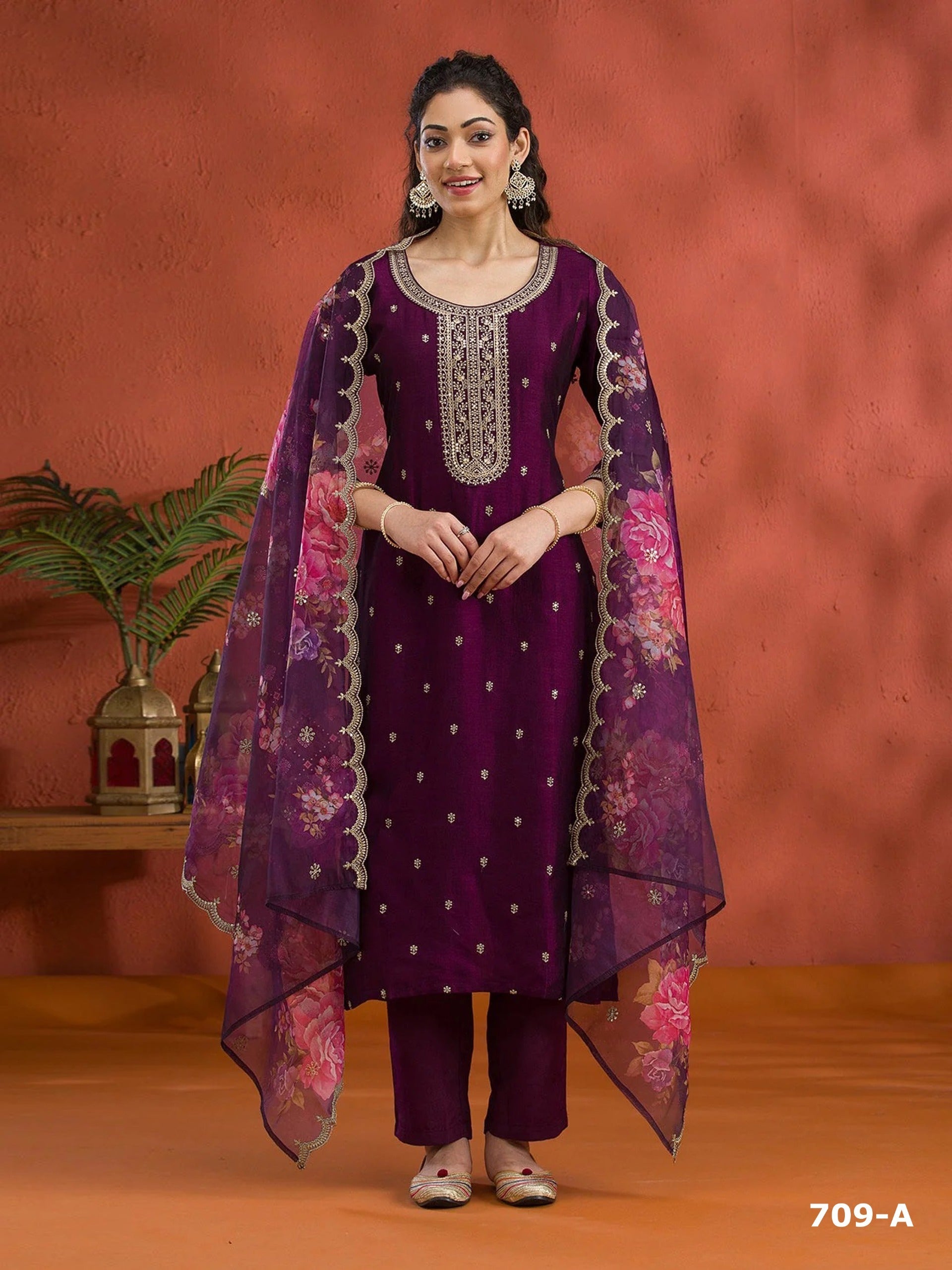 Anaita Maroon Silk Embroidered Viscose Thread Zari Work Salwar Suit