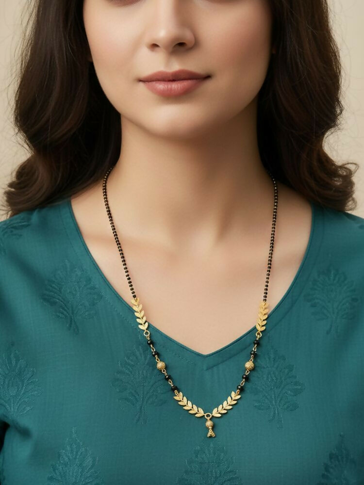 NVR Women Gold Plated Black Beaded Short Design Mangalsutra