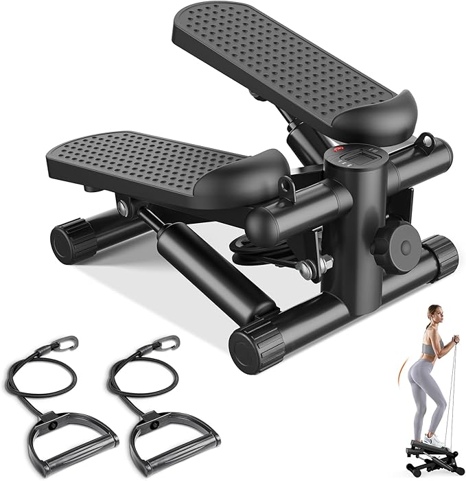 Sweetcrispy Mini Stair Steppers with Resistance Bands for Exercise at Home, Portable Exercise Twist Stepper Machine for Full Body Workout, 265LBS Capacity