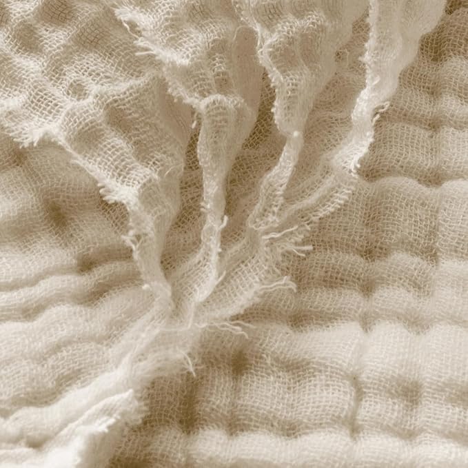 Carriediosa 100% Cotton Muslin Throw Blanket 90" X 90" Queen Size，4-Layers Summer Gauze Throws for Bed Couch，Soft Lightweight Breathable Linen Blankets Bedspread for Adults All Season，Khaki