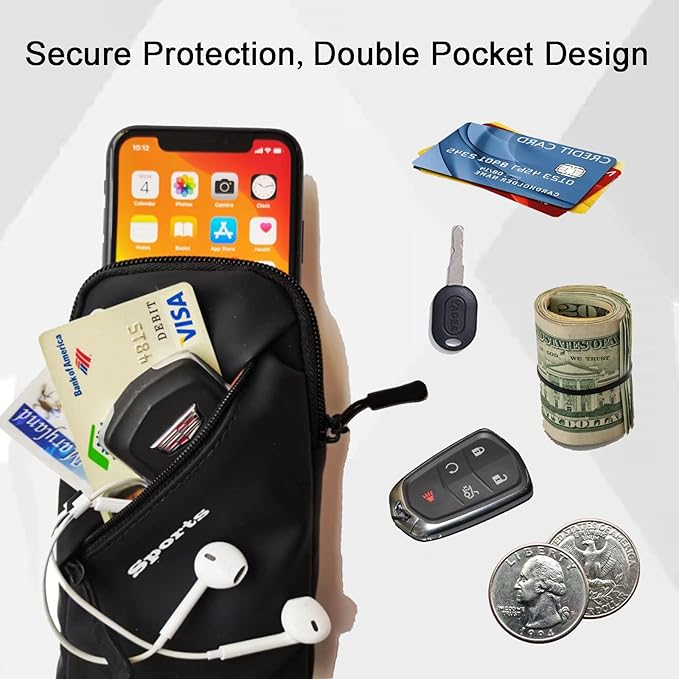 Phone Holder Arm Band, Small Crossbody Shoulder Holsters Bag with Arm Bands, Fits iPhone and Android, Use for Running, Walking, Hiking & Biking (6.7 Inches, Black)