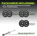 Olympic Bumper Plates Set 2 Inch, 10-55 lbs Rubber Weight Plates with 45 lb (20kg) Black/Silver Barbell, Strength Training & Weight Lifting for Home Gym