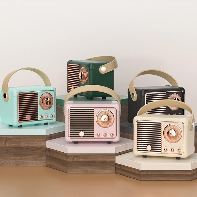 Retro Bluetooth Speaker,Wireless Vintage Small Speaker, Hands-Free Call,400mA Battery,TF Card, Aux Line, Portable Speaker for iOS Android Smartphone Home Office Gift Ideas Blue