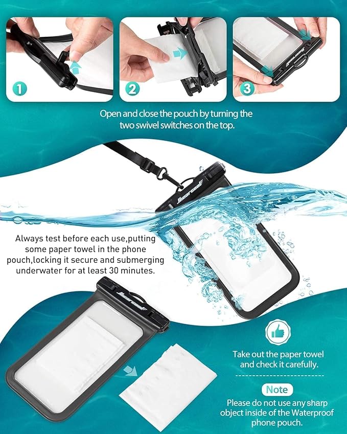 Hiearcool Waterproof Phone Pouch,Waterproof Phone Case for iPhone 17 16 15 14 13 Pro Max Plus up to 8.3",IPX8 Cellphone Dry Bag for Beach Cruise Travel Black&Olive Green-2Pack