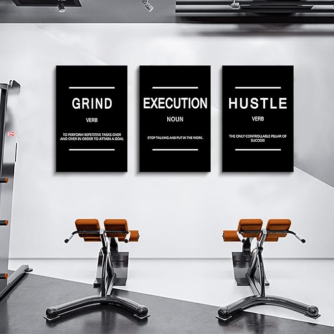 Framed Canvas Wall Art Success Quote, Office Wall Art, Black Large Poster, Positive Motivational Set of 3 Prints, Execute Failure Definition, Inspirational Print (B-3pcs,16x24inchx3pcs)