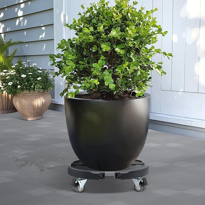 W B D WEIBIDA Plant Caddy with Locking Wheels Heavy Duty, Adjustable 12 to 18 Inch Plant Roller Base, Rolling Pot Stand for Large Planter and Pots, 440 Lbs Capacity Round Dolly for Indoor/Outdoor Use