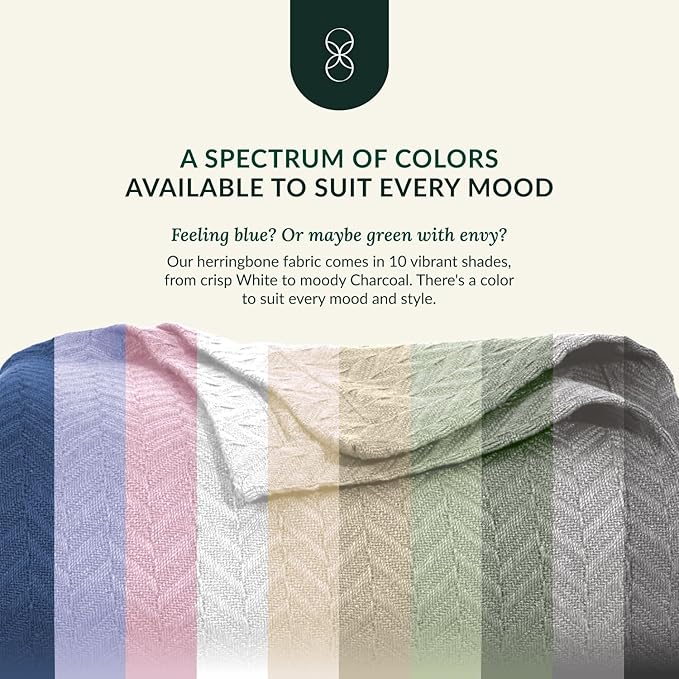 Cloud Scape Linen Herringbone Cotton Throw Blanket for Couch, Bed, Home Decor, Soft, Lightweight, All-Season Travel Blanket, 50 x 70, Light Grey