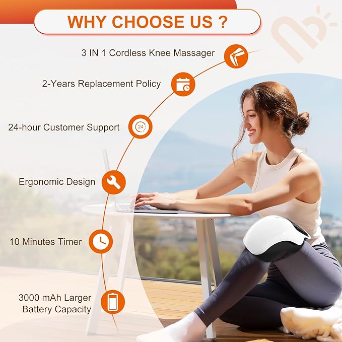 Cordless Knee Massager with LED Screen, Infrared Heat and Vibration Knee Pain Relief for Swelling Stiff Joints, Stretched Ligament and Muscles Injuries, Portable Knee Massage for Family and Friends