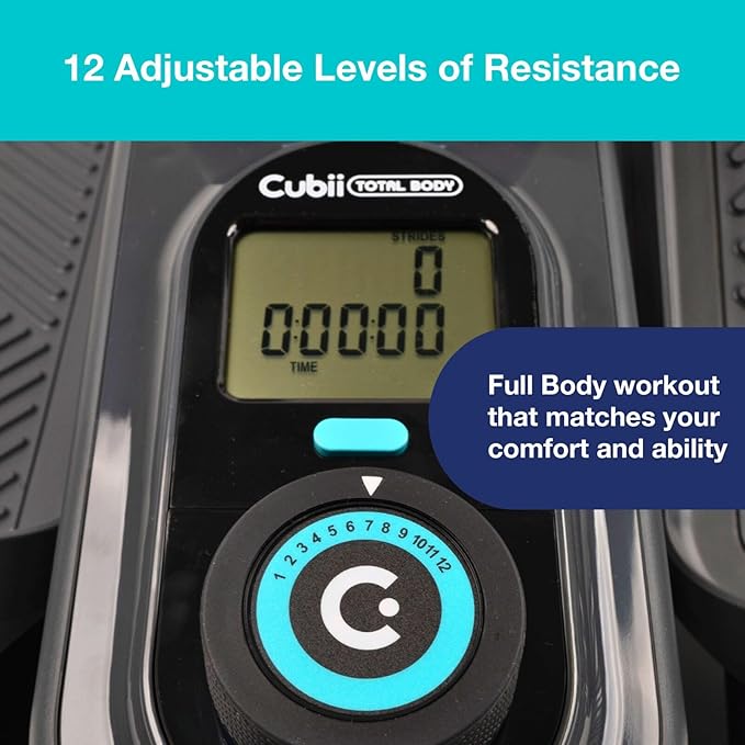 Cubii Total Body - Under Desk Seated Elliptical Pedal Exerciser with Built in Upper Body Resistance Bands, 12 Levels of Resistance, LCD Display, Whisper Quiet with Bluetooth - Adult to Seniors