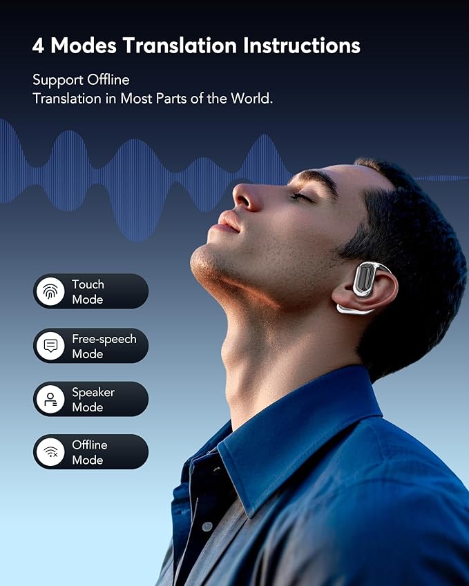 AI Language Translation Earbuds, Bluetooth 5.4 Headphones Translator for 144 Languages & Accents, OWS LCD Touch Screen Real-Time Earphones Fit iOS and Android Ideal for Travel Business Learning