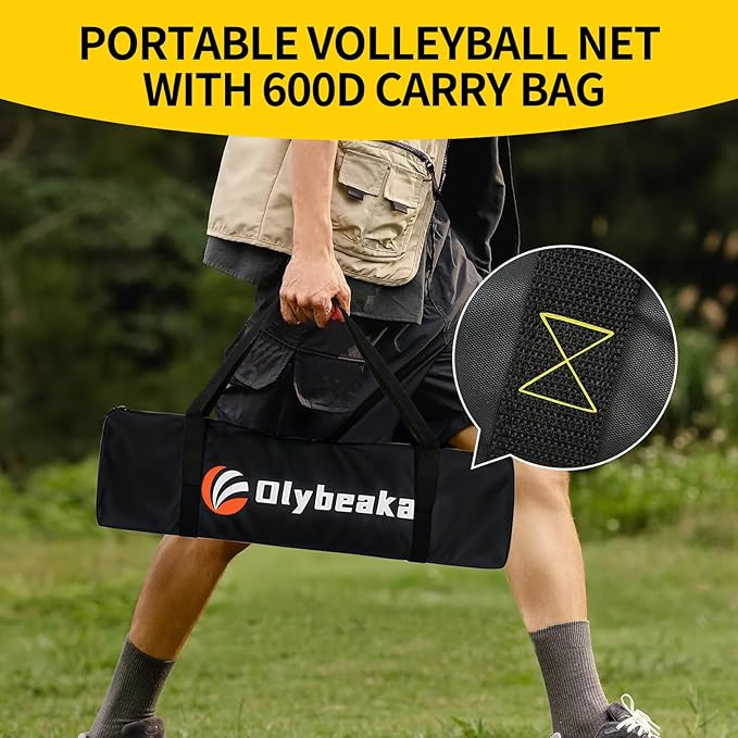 20FT Outdoor Volleyball Net Set System for Backyard Beach with Anti-Sagging Net, Iron Adjustable Height Poles, Soft PU Volleyball and Pump, Carry Bag - Instant Set Up & Durable