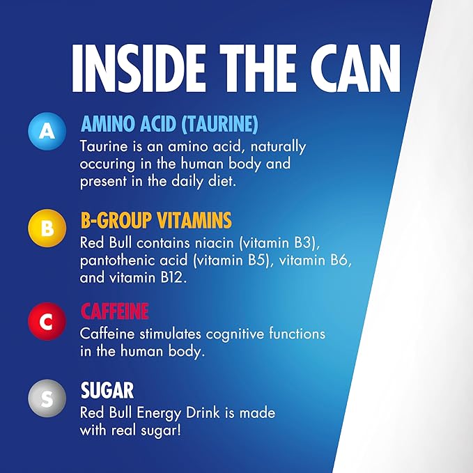 Red Bull Energy Drink with 114mg Caffeine plus Taurine & B Vitamins, 12 Fl Oz, Pack of 4 Cans