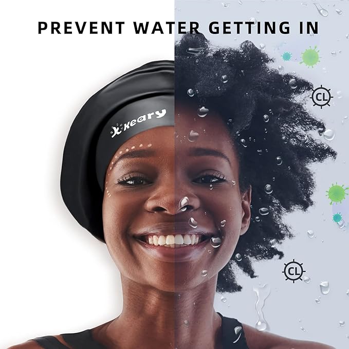 Keary Extra Large Swim Cap for Braids and Dreadlocks Extensions Weaves Long Hair, Waterproof Silicone Cover Ear Bath Pool Shower Swimming Cap for Adult Youth to Keep Hair Dry, Easy to Put On and Off