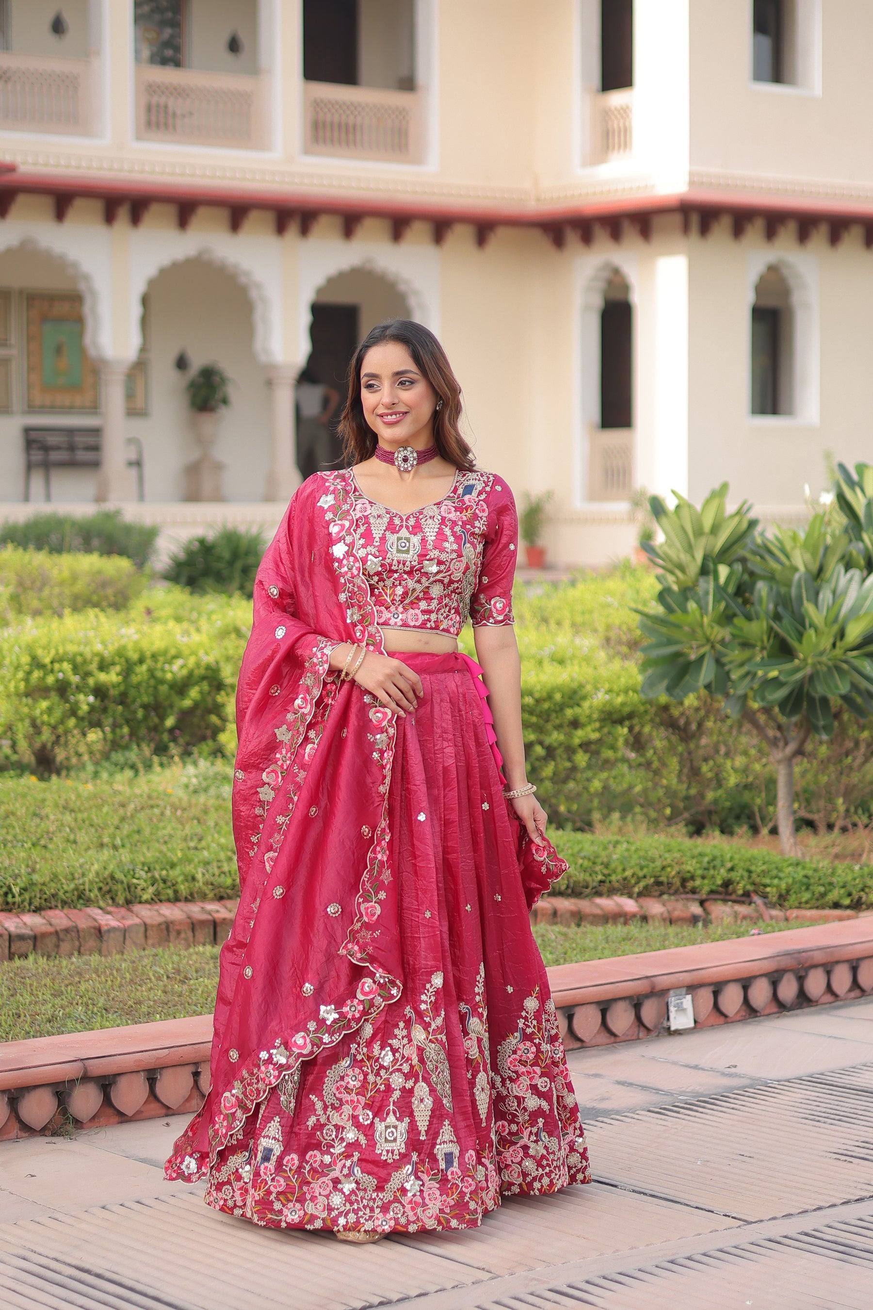 Lorenvalley Fashion Pink Gold Crush With Sequins Zari And Coding Embroidered Work Lehenga Choli With Dupatta