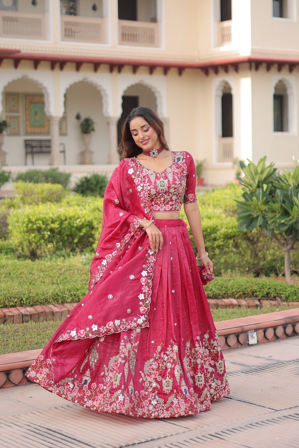 Lorenvalley Fashion Pink Gold Crush With Sequins Zari And Coding Embroidered Work Lehenga Choli With Dupatta