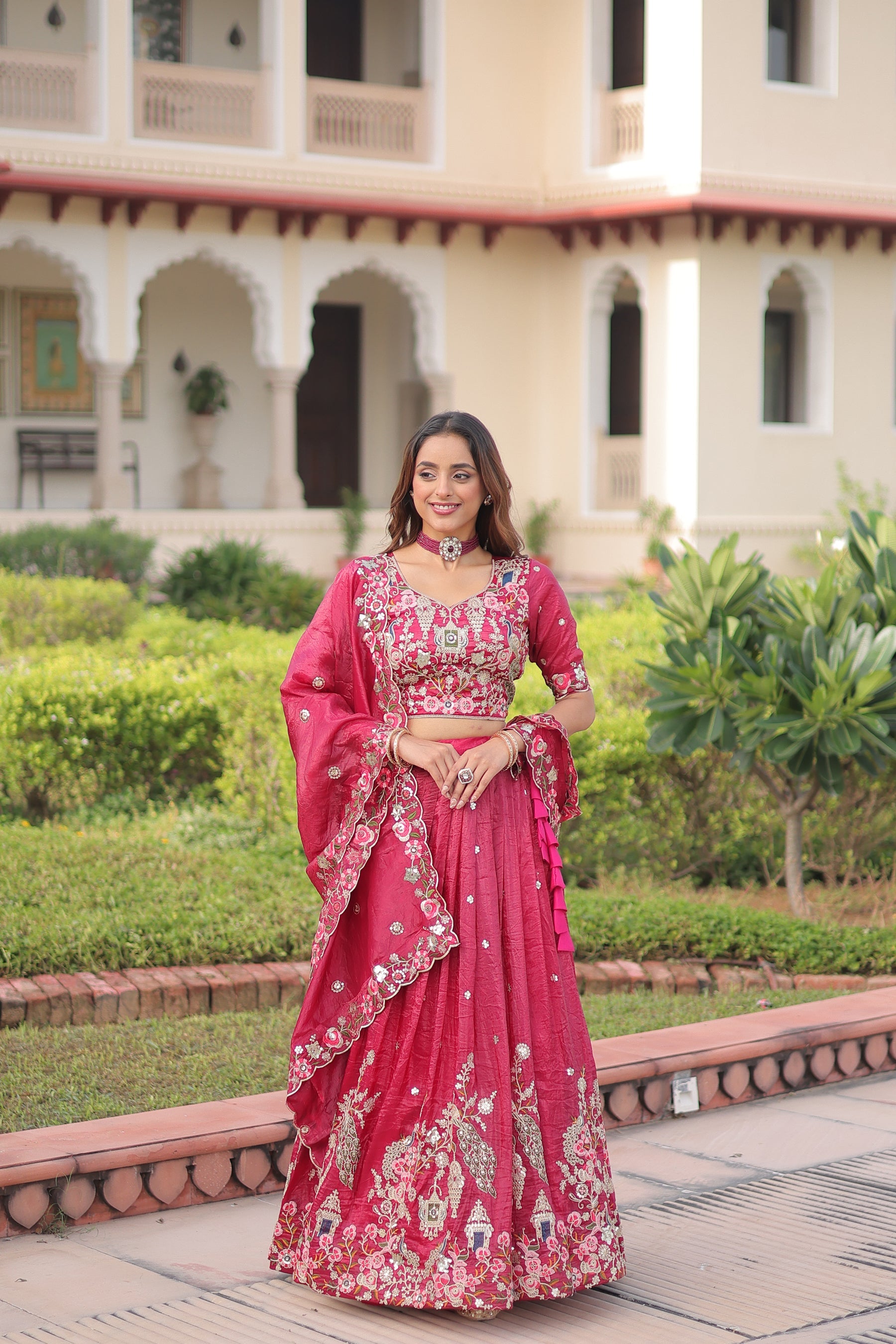 Lorenvalley Fashion Pink Gold Crush With Sequins Zari And Coding Embroidered Work Lehenga Choli With Dupatta