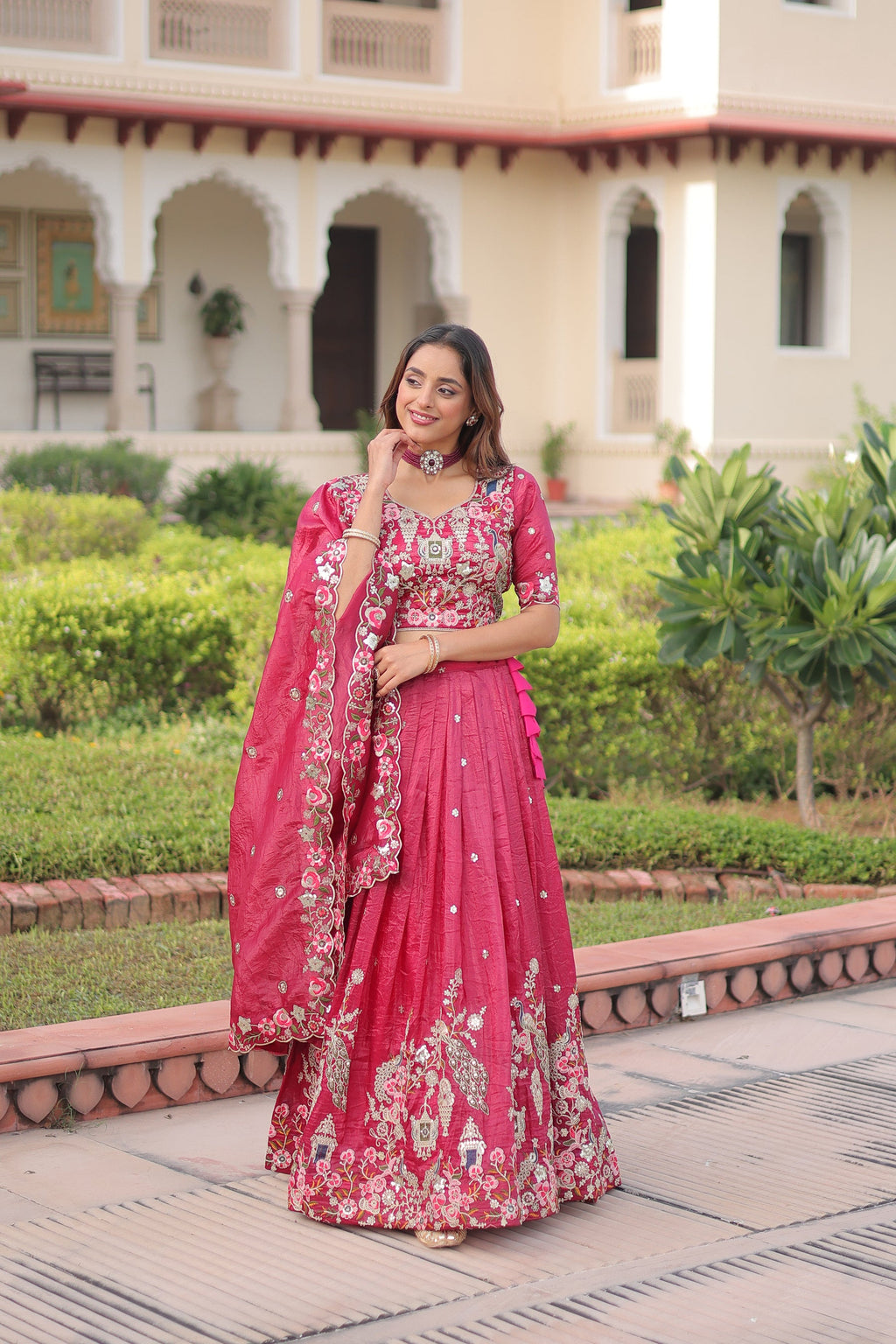 Lorenvalley Fashion Pink Gold Crush With Sequins Zari And Coding Embroidered Work Lehenga Choli With Dupatta