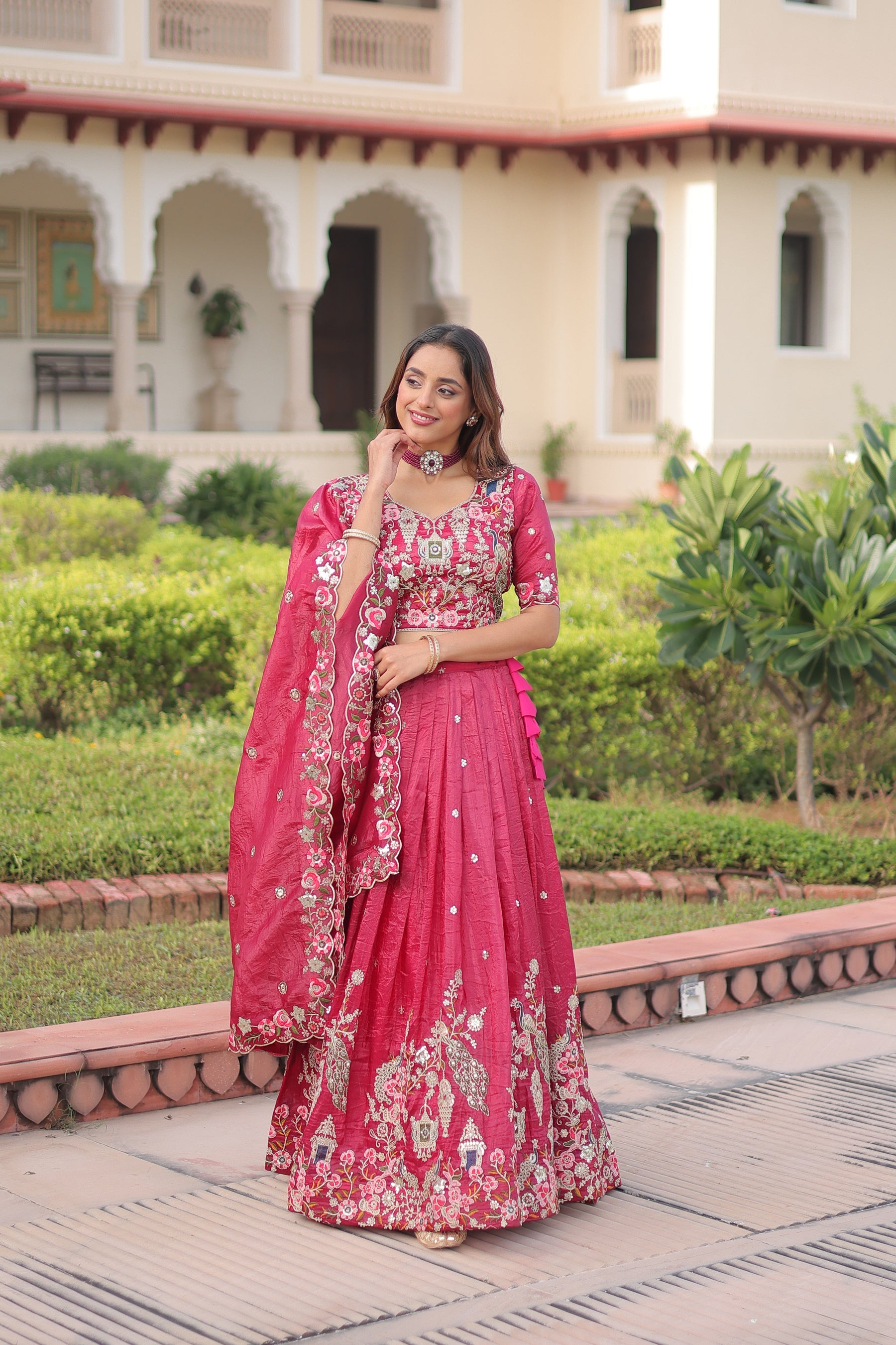 Lorenvalley Fashion Pink Gold Crush With Sequins Zari And Coding Embroidered Work Lehenga Choli With Dupatta